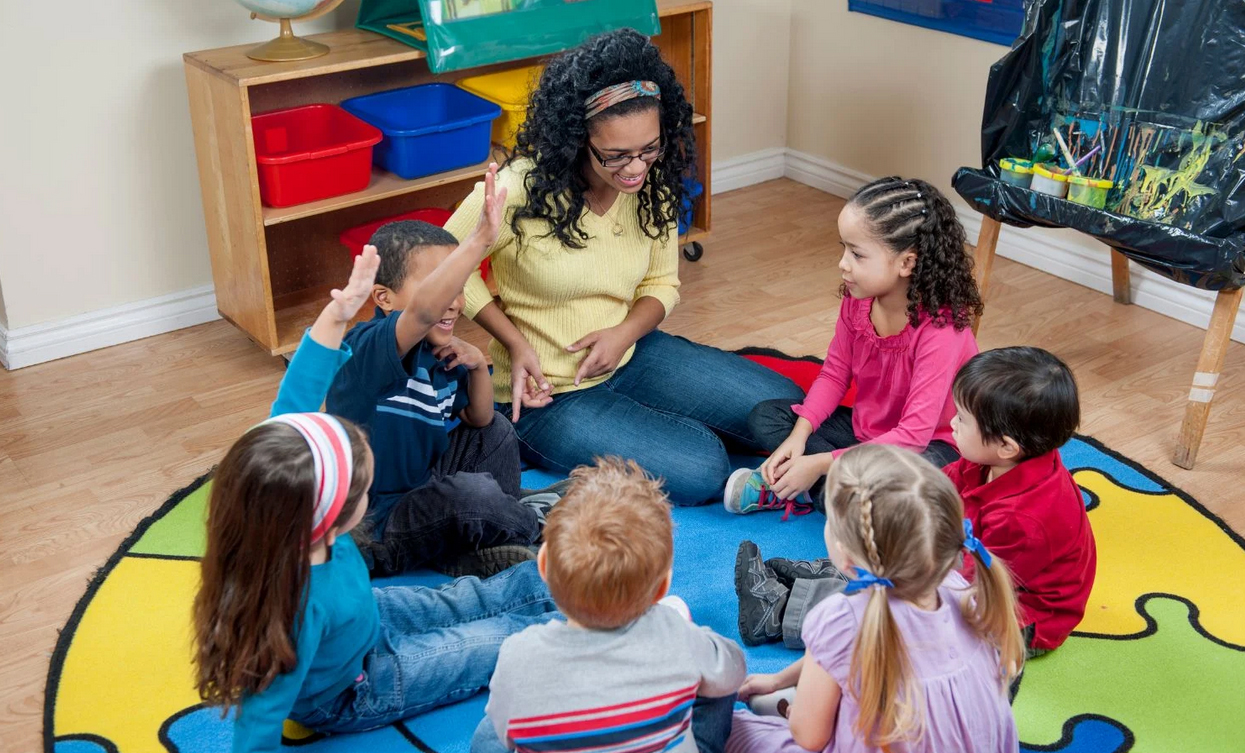Children participating in a circle-based storytelling activity